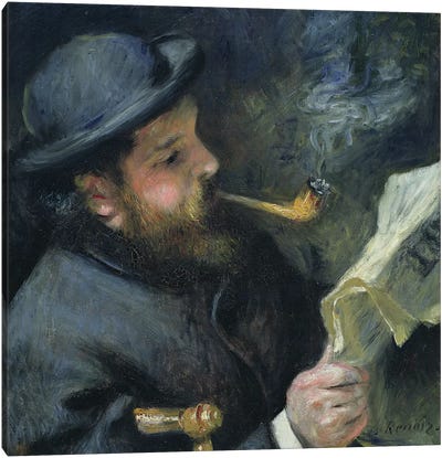 Claude Monet  reading a newspaper, 1872  Canvas Art Print - Pierre Auguste Renoir
