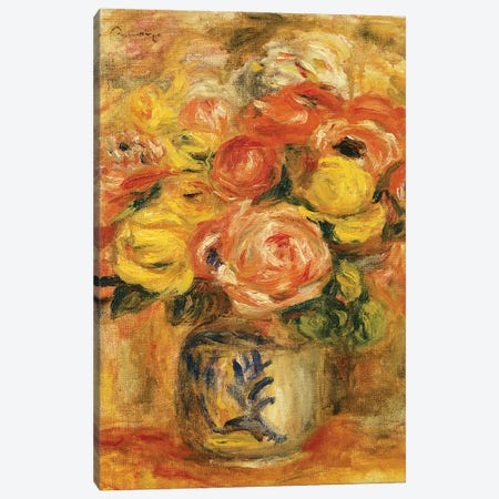 Flowers in a Blue and White Vase Canvas Print #BMN10941} by Pierre-Auguste Renoir Canvas Wall Art