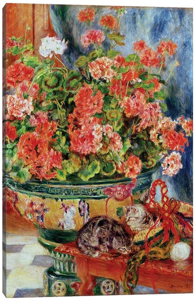 Geraniums and Cats, 1881  Canvas Art Print - Pierre Auguste Renoir