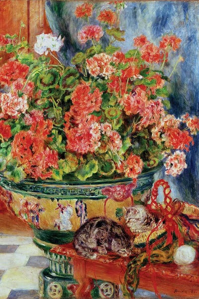 Still Life: Geraniums and Cats, 1881  by Pierre-Auguste Renoir