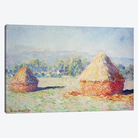 Haystacks in the Sun, Morning Effect, 1891 Canvas Print #BMN1095} by Claude Monet Canvas Artwork