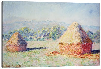 Haystacks in the Sun, Morning Effect, 1891 Canvas Art Print - Village & Town Art