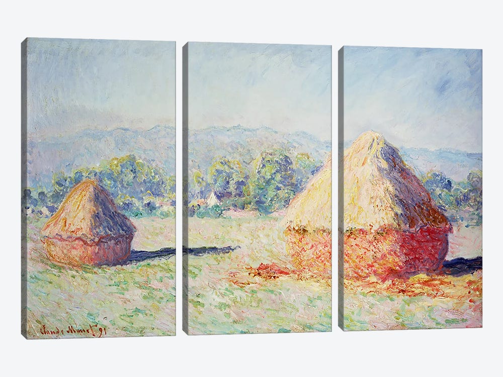 Haystacks in the Sun, Morning Effect, 1891 by Claude Monet 3-piece Art Print