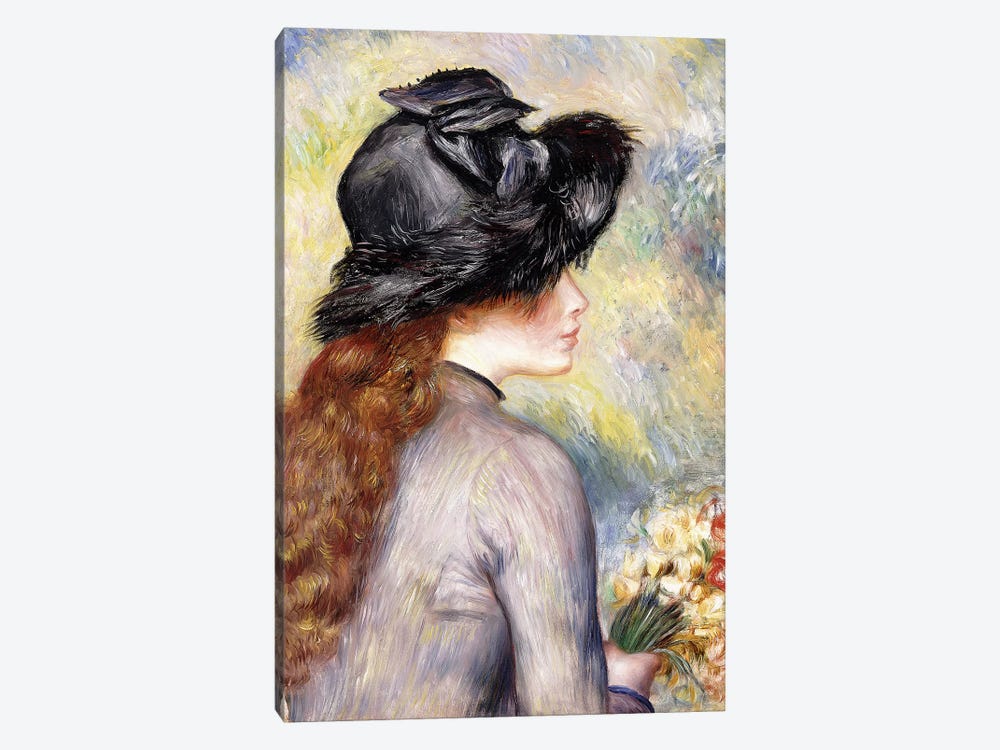 Young Girl holding a Bouquet of Tulips by Pierre Auguste Renoir 1-piece Canvas Artwork