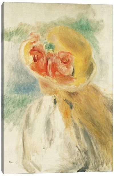 Young Girl with Flowers in her Hat Canvas Art Print - Pierre Auguste Renoir