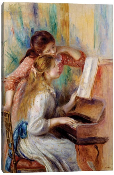 Young girls at the piano Preparatory study Canvas Art Print - Piano Art