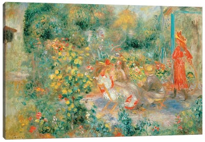 Young Girls in the Garden at Montmartre, 1893-95 Canvas Art Print - Pierre Auguste Renoir