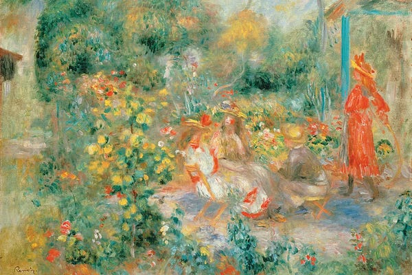 Tranquil Gardens: Young Girls in the Garden at Montmartre, 1893-95 by Pierre-Auguste Renoir