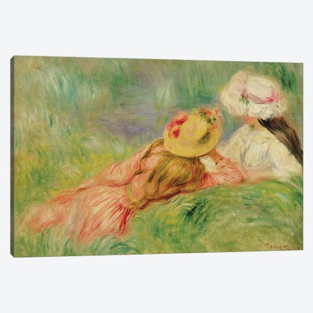 Young Girls on the River Bank  Canvas Print #BMN10974} by Pierre Auguste Renoir Canvas Wall Art