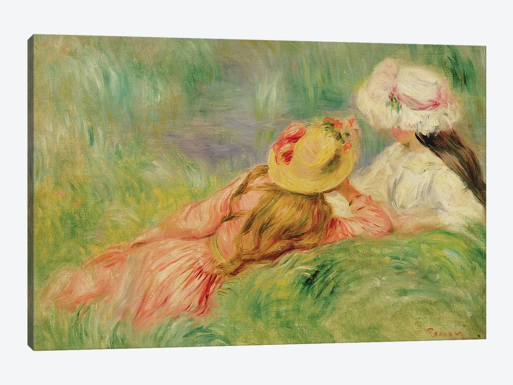 Young Girls on the River Bank  by Pierre-Auguste Renoir 1-piece Art Print