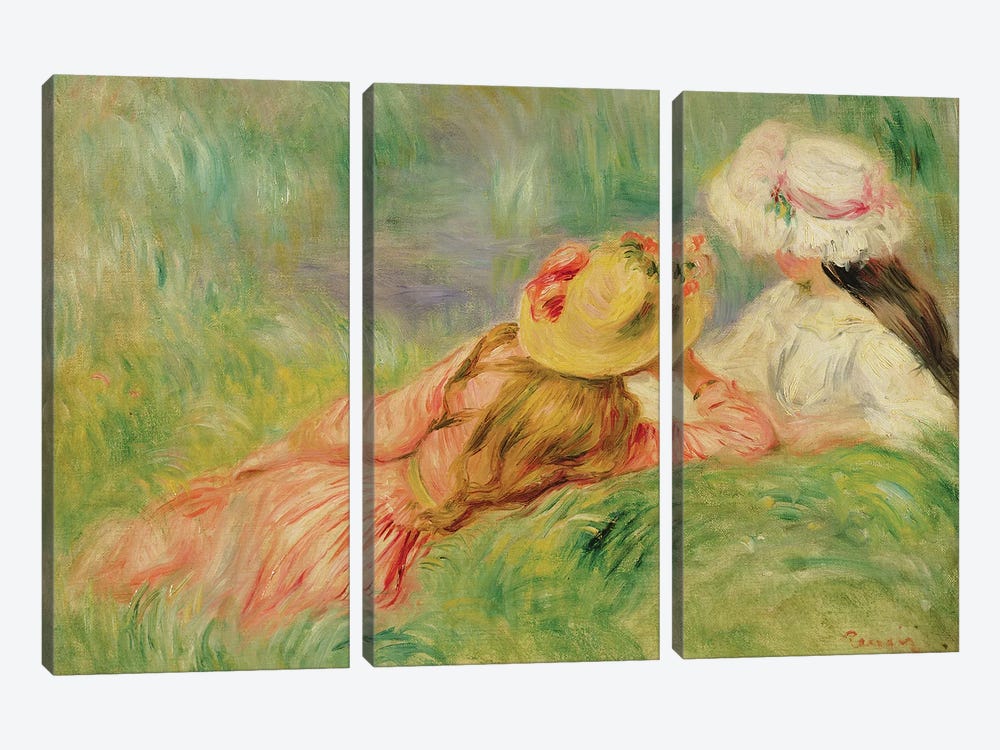 Young Girls on the River Bank  by Pierre-Auguste Renoir 3-piece Canvas Art Print