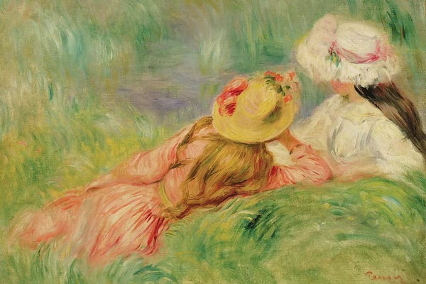Pierre-Auguste Renoir: Young Girls on the River Bank  by Pierre-Auguste Renoir