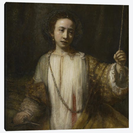 Lucretia, 1666  Canvas Print #BMN10982} by Rembrandt van Rijn Canvas Art
