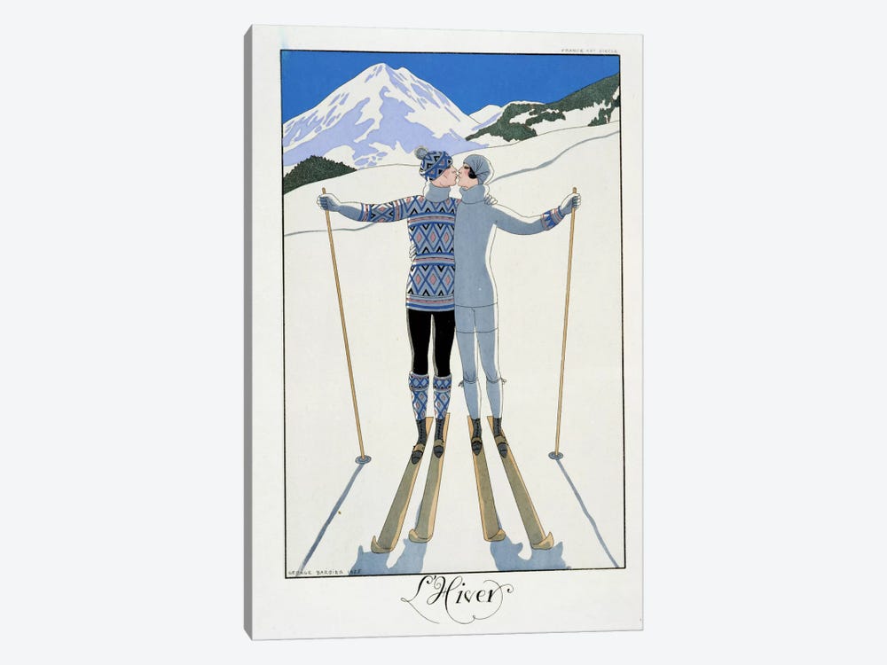 Winter: Lovers in the Snow, fashion plate from 'Twentieth Century France', 1925 (colour litho) 1-piece Canvas Print