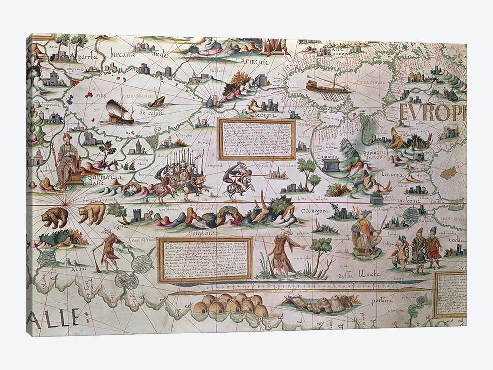 Detail Of Western Siberia, 1550 World Map by Pierre Desceliers 1-piece Canvas Wall Art