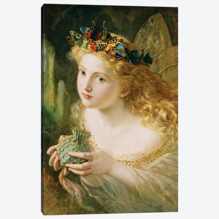 Fair Face Of Woman, Gently Suspending, With Butterflies, Flowers & Jewels Attending, Thus Your Fairy Is Made Of Beautiful Things Canvas Print #BMN11017} by Sophie Anderson Canvas Art