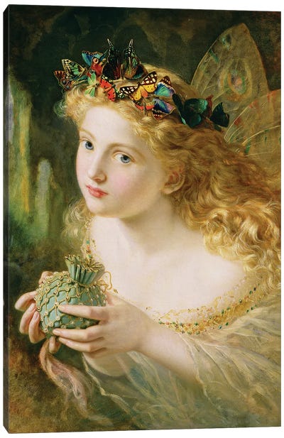 Fair Face Of Woman, Gently Suspending, With Butterflies, Flowers & Jewels Attending, Thus Your Fairy Is Made Of Beautiful Things Canvas Art Print