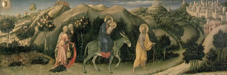 Adoration of the Magi Altarpiece; central predella panel depicting The Flight into Egypt, 1423 