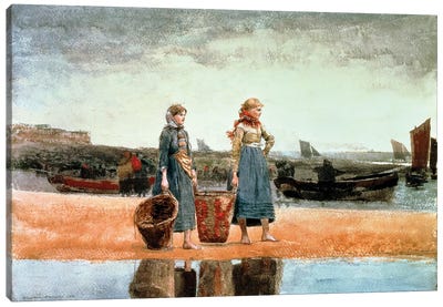 Two Girls on the Beach, Tynemouth, 1891  Canvas Art Print - Winslow Homer
