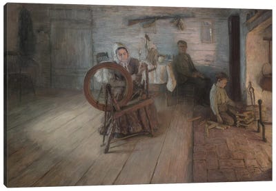 Spinning By Firelight–The Boyhood Of George Washington Gray, 1894 Canvas Art Print