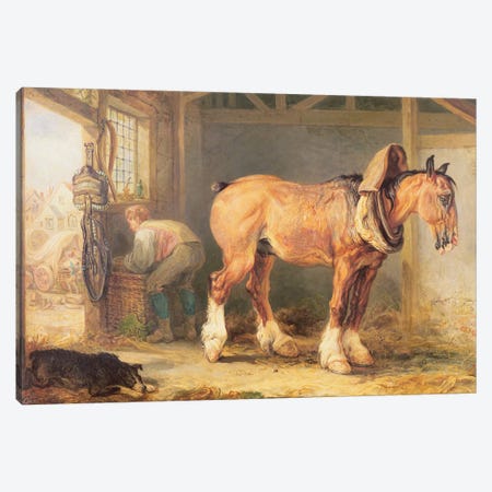 A Groom With Carthorse In A Stable Canvas Print #BMN11100} by James Ward Canvas Art Print