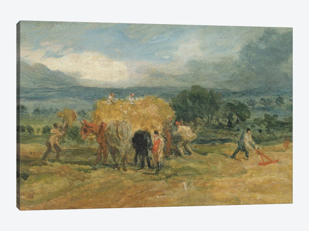 A Harvest Scene With Workers Loading Hay On To A Farm Wagon by James Ward 1-piece Canvas Artwork