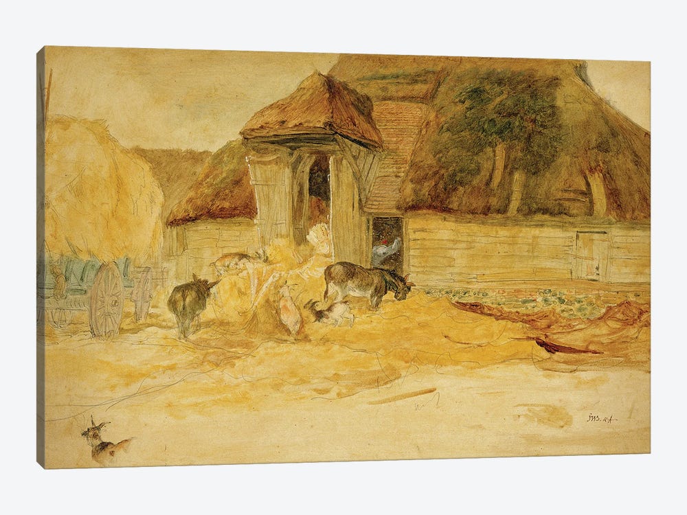 Animals Before A Thatched Barn 1-piece Canvas Art Print