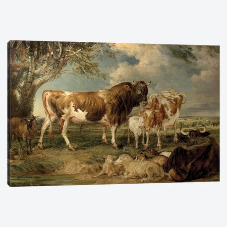 Bull, Cow And Calf In A Landscape, 1837 Canvas Print #BMN11111} by James Ward Canvas Wall Art
