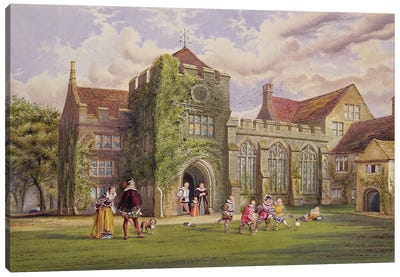 Elizabethan Children Playing Football Canvas Art Print - James Ward