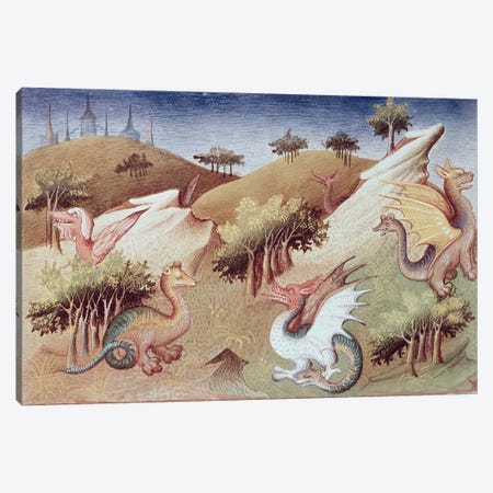 Ms Fr 2810 f.55v Dragons and other beasts  Canvas Print #BMN1113} by Boucicaut Master Canvas Art