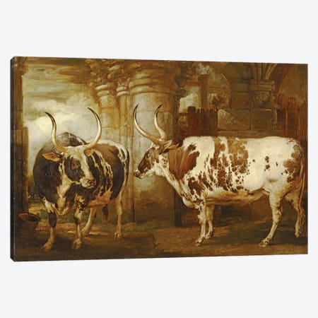 Portraits Of Two Extraordinary Oxen, The Property Of The Earl Of Powis, 1814 Canvas Print #BMN11141} by James Ward Canvas Art Print