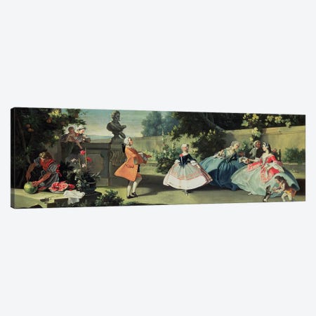 An ornamental garden with a young girl dancing to a fiddle  Canvas Print #BMN1115} by Filippo Falciatore Canvas Art Print