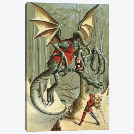 Beware The Jabberwock, My Son (Illustration From Carroll's Through The Looking-Glass, And What Alice Found There) Canvas Print #BMN11187} by American School Canvas Artwork