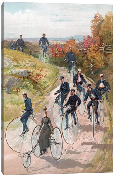 Bicycling: Woman On Tricycle Followed By Men On Penny-Farthings, 1887 Canvas Art Print
