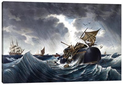 Whale Destroying Whaling Ship, c.1875 Canvas Art Print