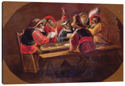 Monkeys Dressed As Soldiers Playing Cards And Carousing Canvas Art Print