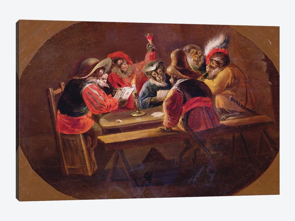 Monkeys Dressed As Soldiers Playing Cards And Carousing by David Teniers the Younger 1-piece Canvas Artwork