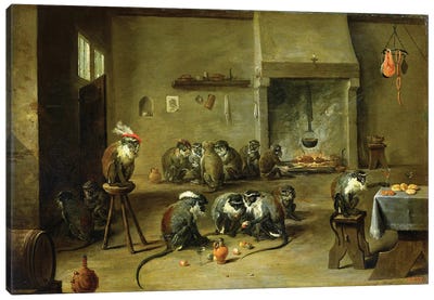 Monkeys In A Kitchen, c.1645 Canvas Art Print