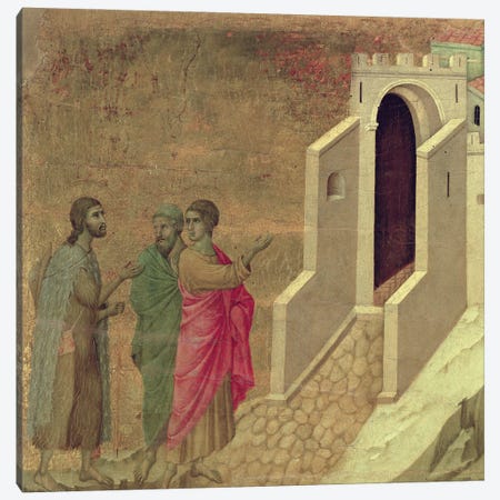 Christ Appearing On The Road To Emmaus, Reverse Side Of Maestà Altarpiece, 1308-11 Canvas Print #BMN11232} by Duccio di Buoninsegna Art Print