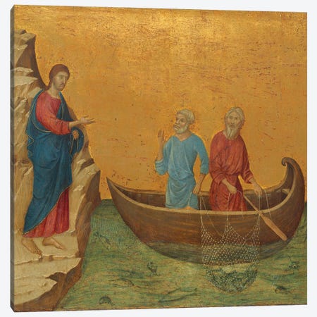 The Calling Of The Apostles Peter And Andrew, Reverse Side Of Maestà Altarpiece, 1308-11 Canvas Print #BMN11233} by Duccio di Buoninsegna Canvas Print