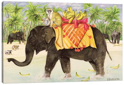 Elephants With Bananas, 1998 Canvas Art Print - Monkey Art