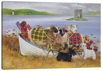 Sheep With Tartan, 1999 Canvas Art Print - Scotland Art