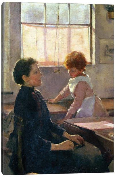 Detail Of Teacher And Student At Desk, School Is Out, 1889 Canvas Art Print