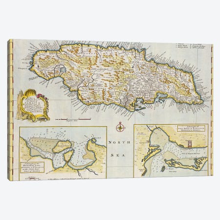 A New & Accurate Map Of The Island Of Jamaica. Divided Into Its Principal Parishes, c.1760 Canvas Print #BMN11251} by Emanuel Bowen Canvas Art Print