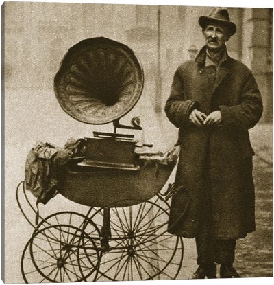 A Street Hawker Entertains With A Gramophone Transported In A Pram Canvas Art Print