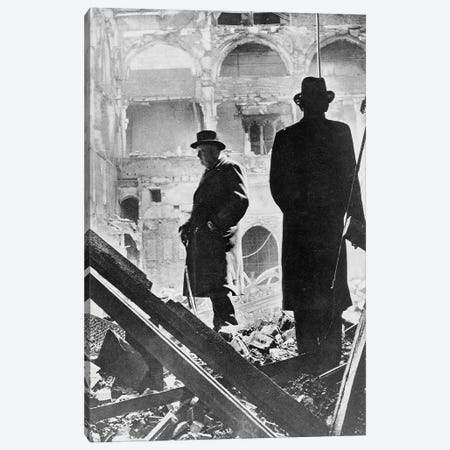 Winston Churchill Inspecting The Ruins Of The House Of Commons, May 1941 Canvas Print #BMN11269} by English Photographer Canvas Artwork
