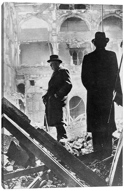 Winston Churchill Inspecting The Ruins Of The House Of Commons, May 1941 Canvas Art Print