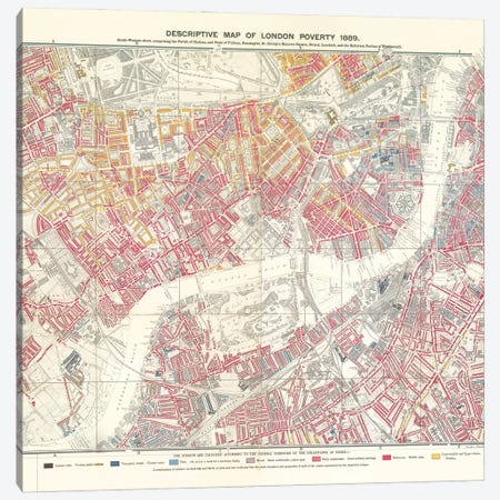 Southwestern Sheet, Descriptive Map Of London Poverty, 1889 Canvas Print #BMN11280} by English School Canvas Art