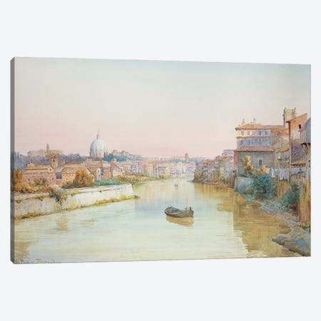 View Of The Tevere From The Ponte Sisto Canvas Print #BMN11305} by Ettore Roesler Franz Canvas Wall Art