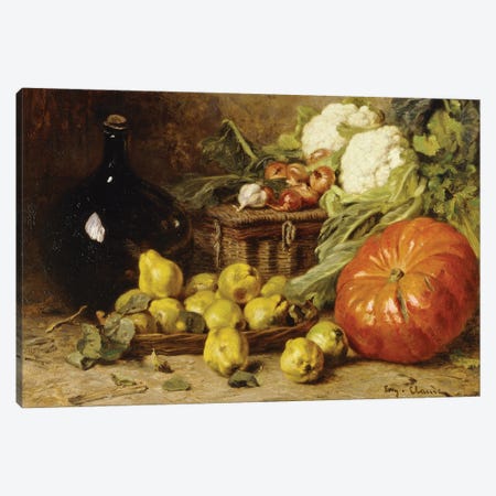 A Still Life With A Wine Flagon, A Basket, Pears, Onions, Cauliflowers, Cabbages, Garlic And A Pumpkin Canvas Print #BMN11306} by Eugene Claude Canvas Art